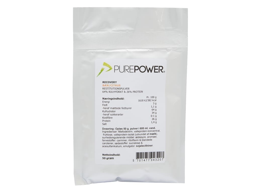 PurePower Recovery - Proteinholdig restitutionsdrik - Bær/citrus - 50 gram.