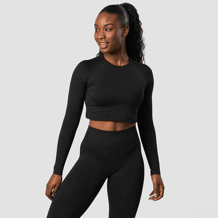 Impact Seamless LS Crop Top, Black