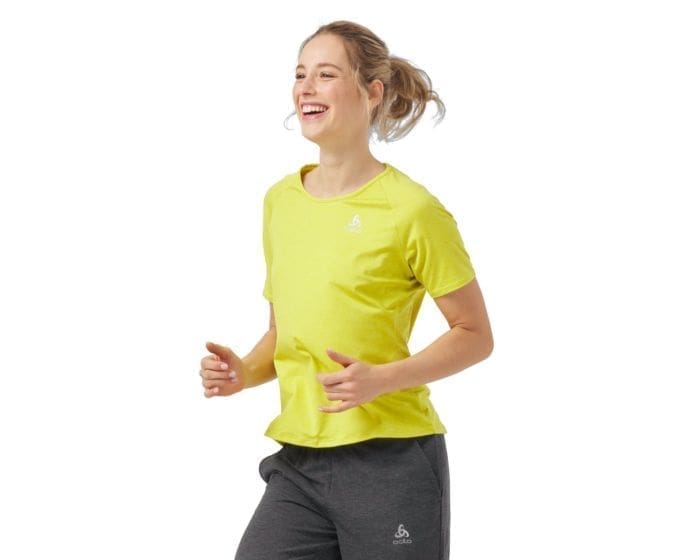 Odlo T-shirt Short Sleeve Crew Neck Run Easy Gul - Løbe T-shirts - Løbetrøjer med reflekser