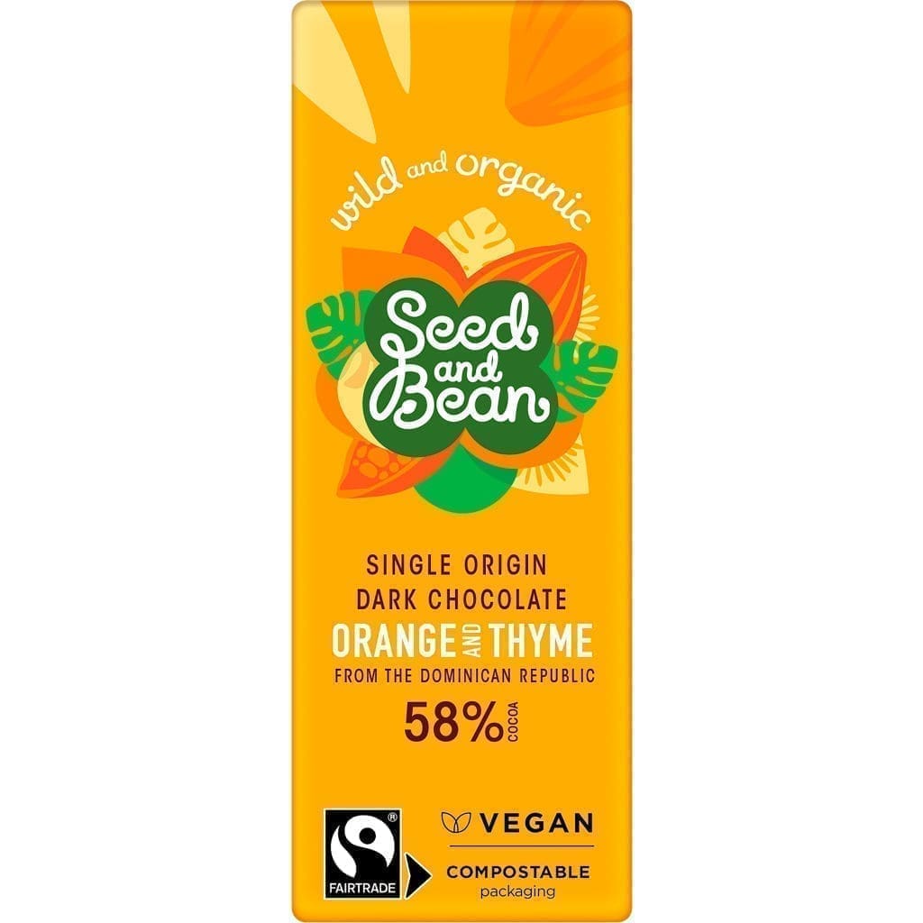 Seed & Bean Mørk Chokolade 58% Sød Appelsin & Timian Ø - 25 g