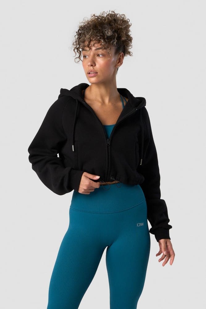 Everyday Cropped Zip Hoodie Wmn Black