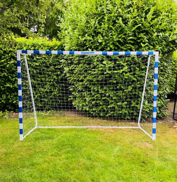 Fodboldmål i STÅL - Hvid/Blå - 240 cm x 160 cm med net - HURTIG LEVERING!