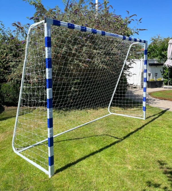 Fodboldmål i STÅL - Hvid/Blå - 300 cm x 200 cm med net - HURTIG LEVERING!