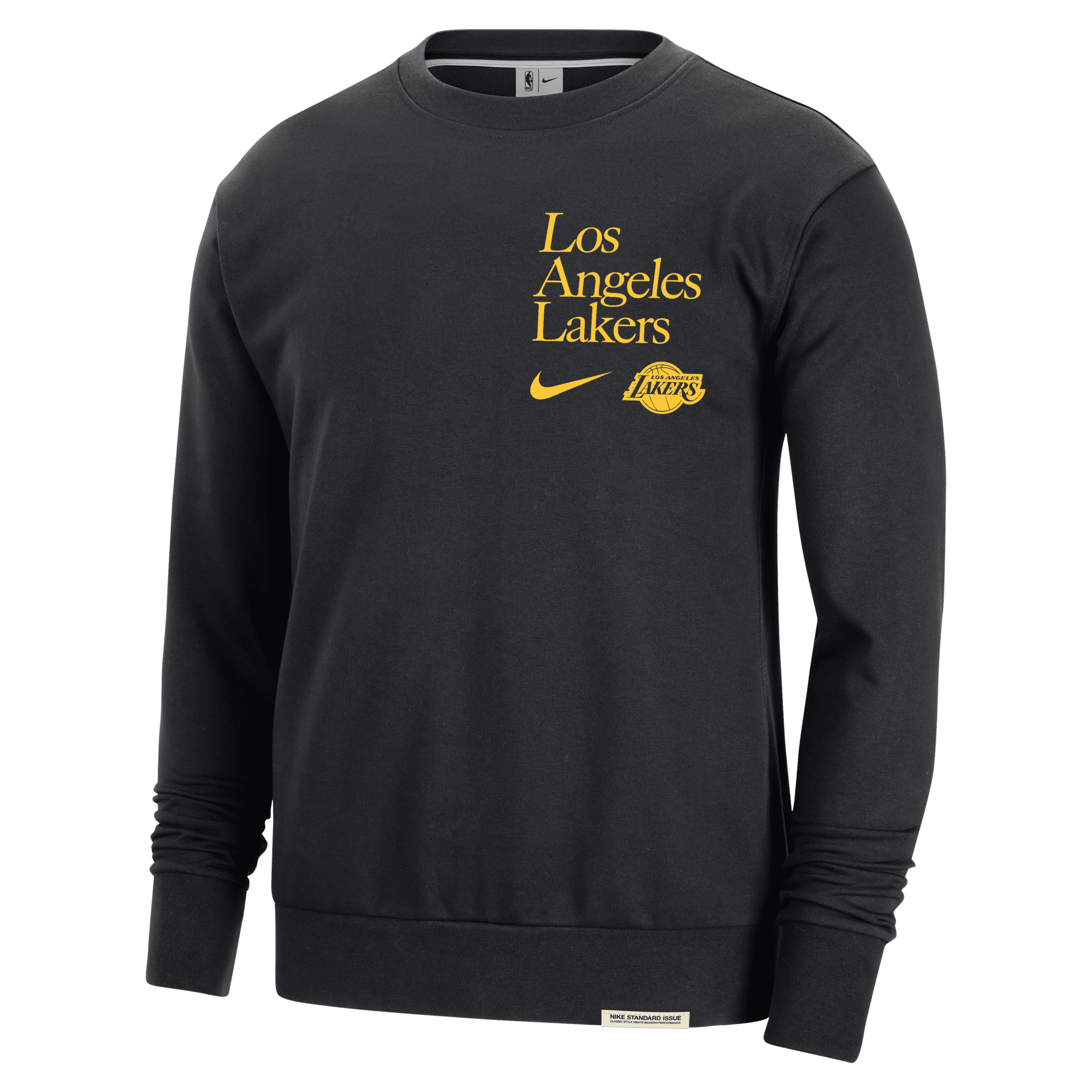 Los Angeles Lakers Standard Issue Nike Dri-FIT NBA-sweatshirt med rund hals til mænd - sort