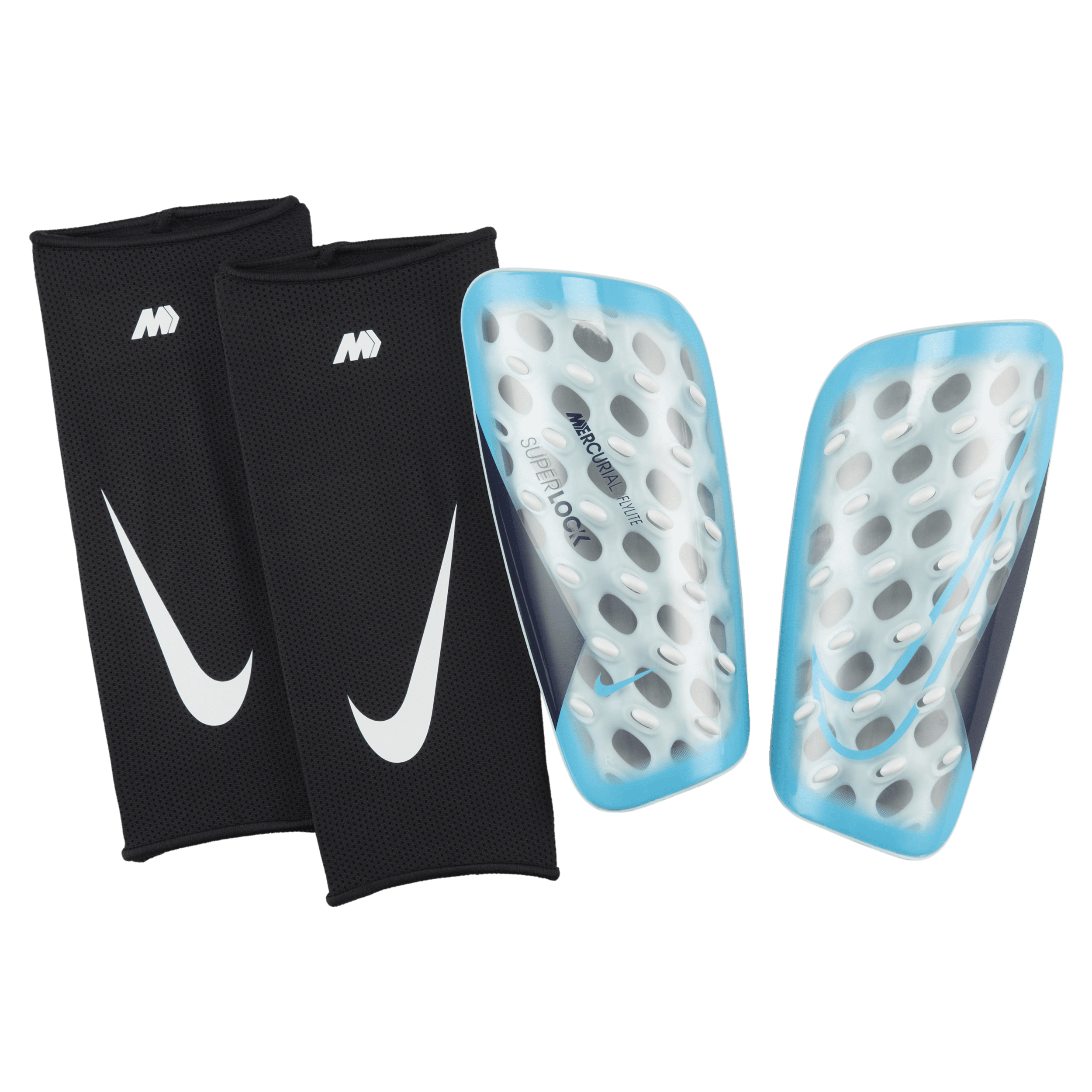 Nike Mercurial FlyLite SuperLock-fodboldbenskinner - blå