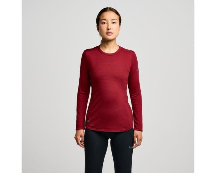 Saucony Peregrine Merino Long Sleeve Trøje- Rød, Komfortabel Dame Løbetrøje til Kold Vejr