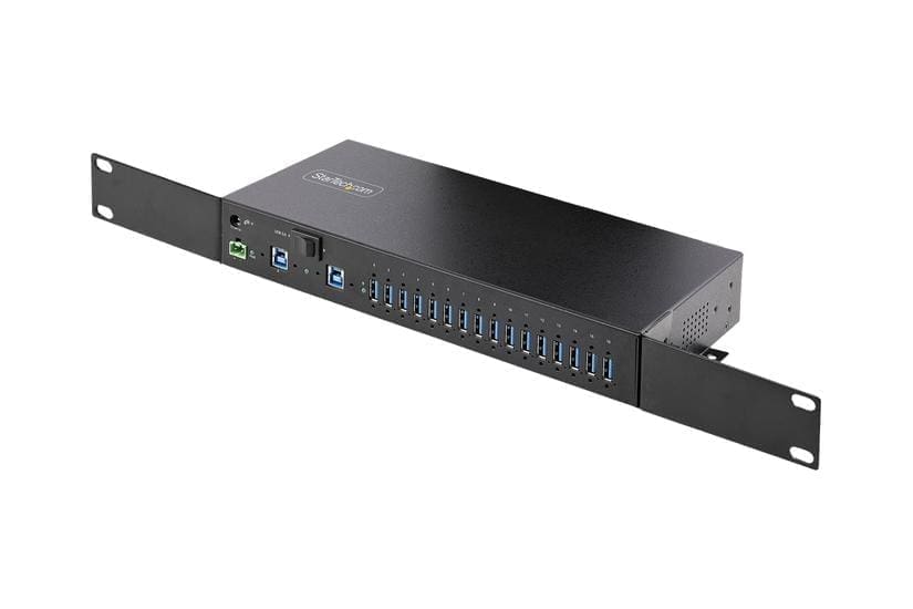 StarTech.com 16-Port Industrial USB 3.0 Hub 5Gbps, Metal, DIN/Surface/Rack Mountable, ESD Protection, Terminal Block Power, up to 120W Shared USB Charging, Dual-Host Hub/Switch (5G16AINDS-USB-A-HUB) - hub - industriel - 16 porte - monterbar på stativ